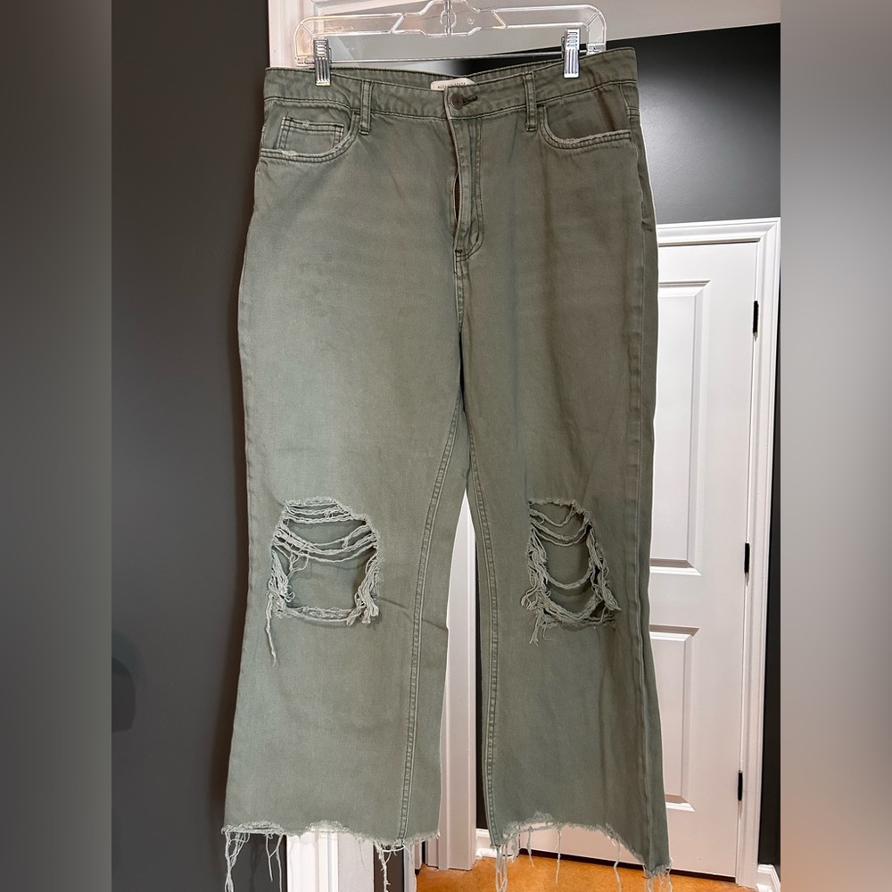 Altar'd State Olive Distressed Flare Jeans